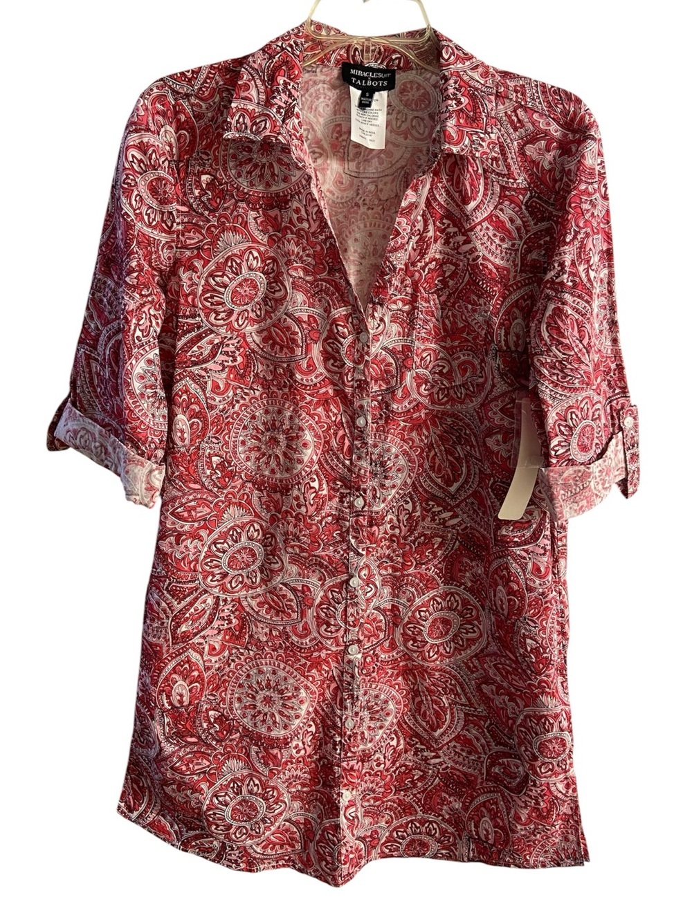 Talbots Red Paisley Beach Shirt Swim Cover Up Small NWT